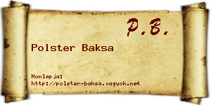 Polster Baksa névjegykártya